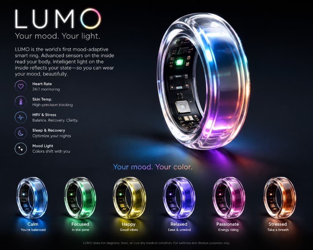 LOOMA mood-adaptive smart ring glowing with color